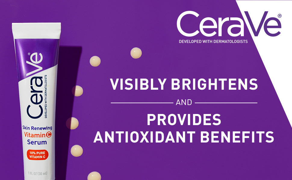 CeraVe Vitamin C Serum for Face with 10% Pure Vitamin C,Hyaluronic Acid & 3 Essential Ceramides,Skin Brightening Antioxidant 1oz