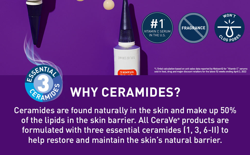 CeraVe Vitamin C Serum for Face with 10% Pure Vitamin C,Hyaluronic Acid & 3 Essential Ceramides,Skin Brightening Antioxidant 1oz