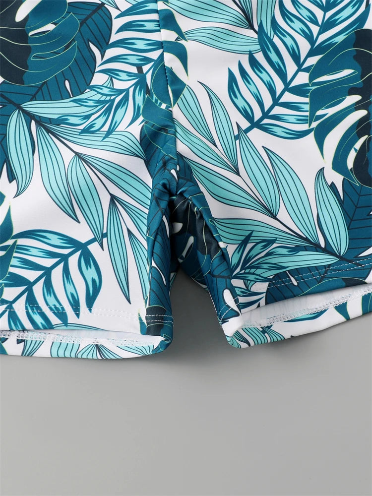 Boy Swimsuit 2026 New Solid And Print Long Sleeve Children Swimwear Summer Kids Beach Wear Shorts Swimming Bathing Suit For Men