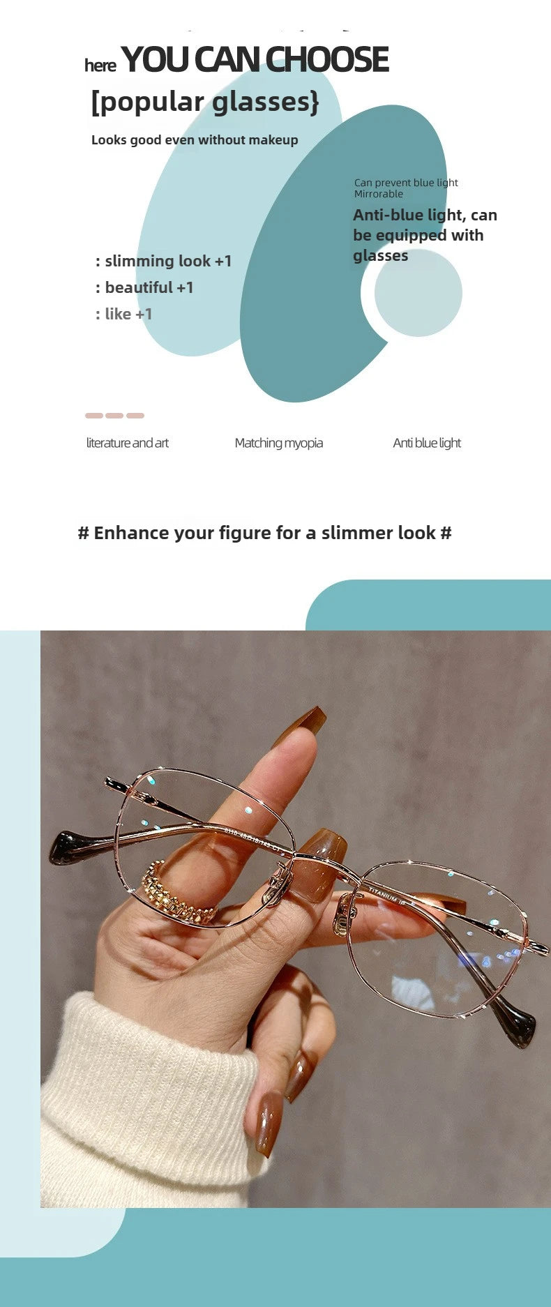 EYORA Ultralight Luxury Alloy Small Frame Reading Glasses Anti Blue Light Myopia and Hyperopia Photochromic Prescription Eyewear
