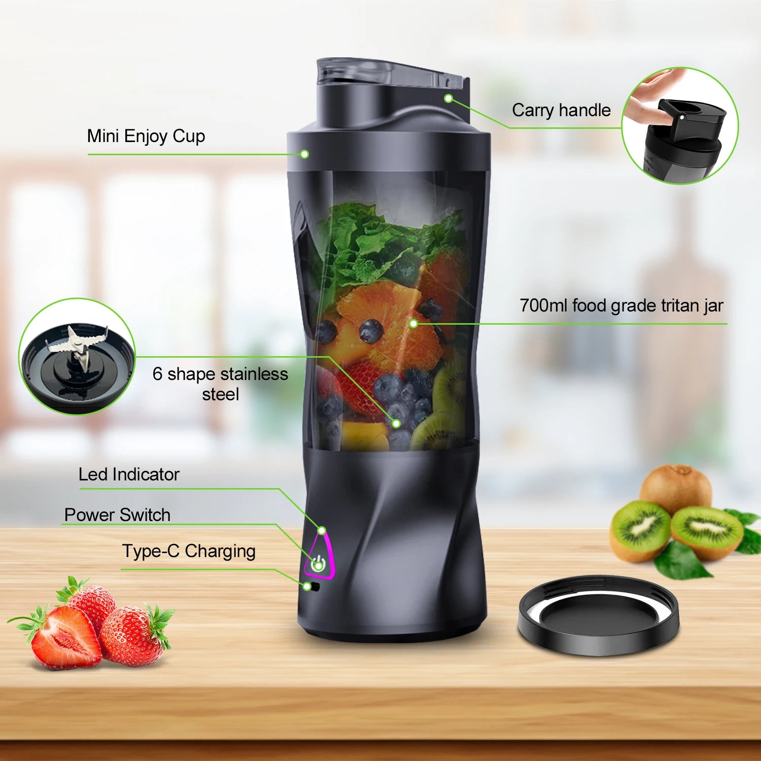 Portable Juicer Blender 700ml – USB Rechargeable Smoothie Maker