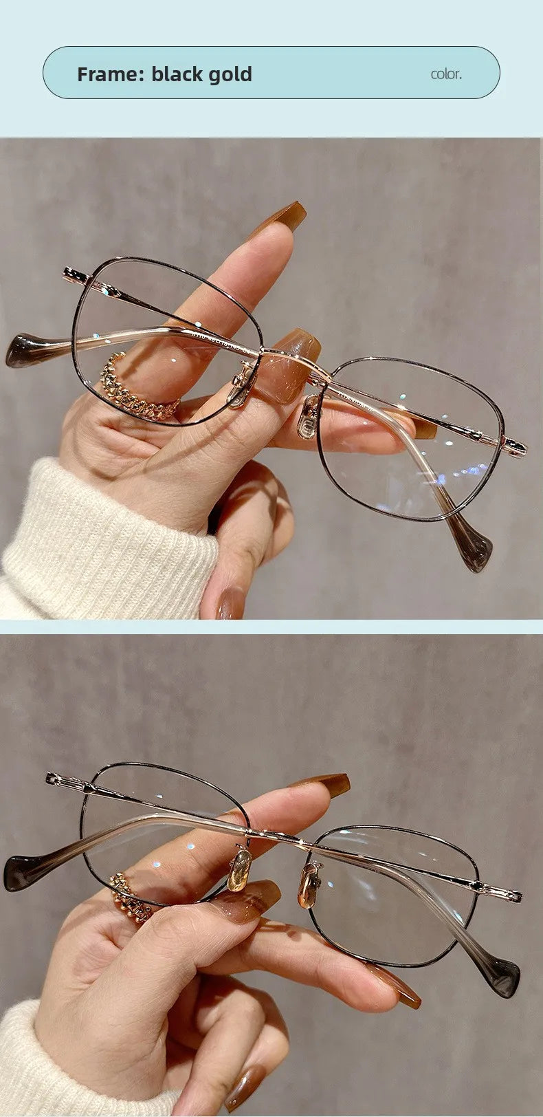 EYORA Ultralight Luxury Alloy Small Frame Reading Glasses Anti Blue Light Myopia and Hyperopia Photochromic Prescription Eyewear