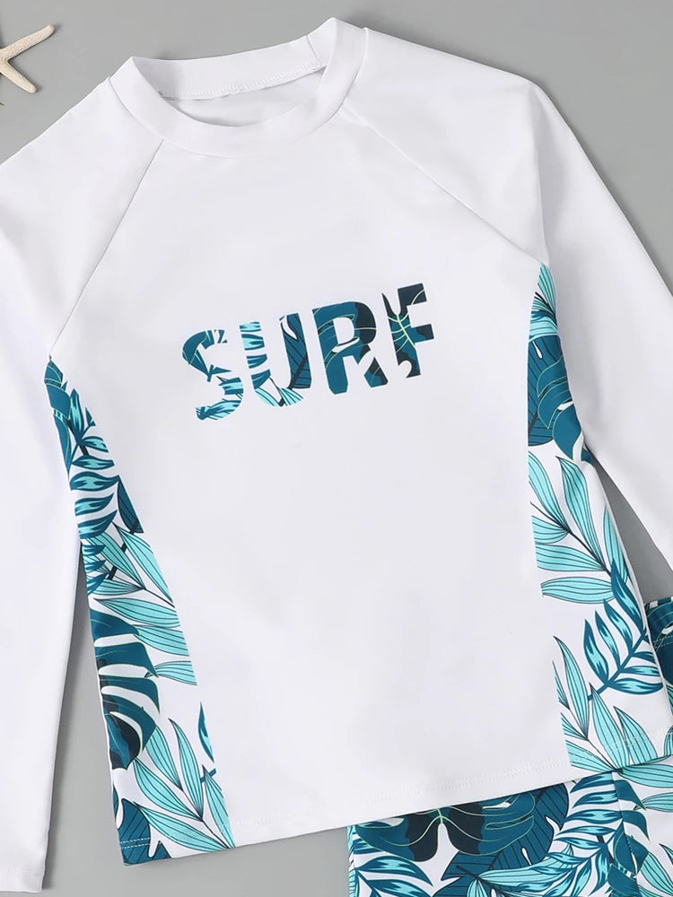 Boy Swimsuit 2026 New Solid And Print Long Sleeve Children Swimwear Summer Kids Beach Wear Shorts Swimming Bathing Suit For Men
