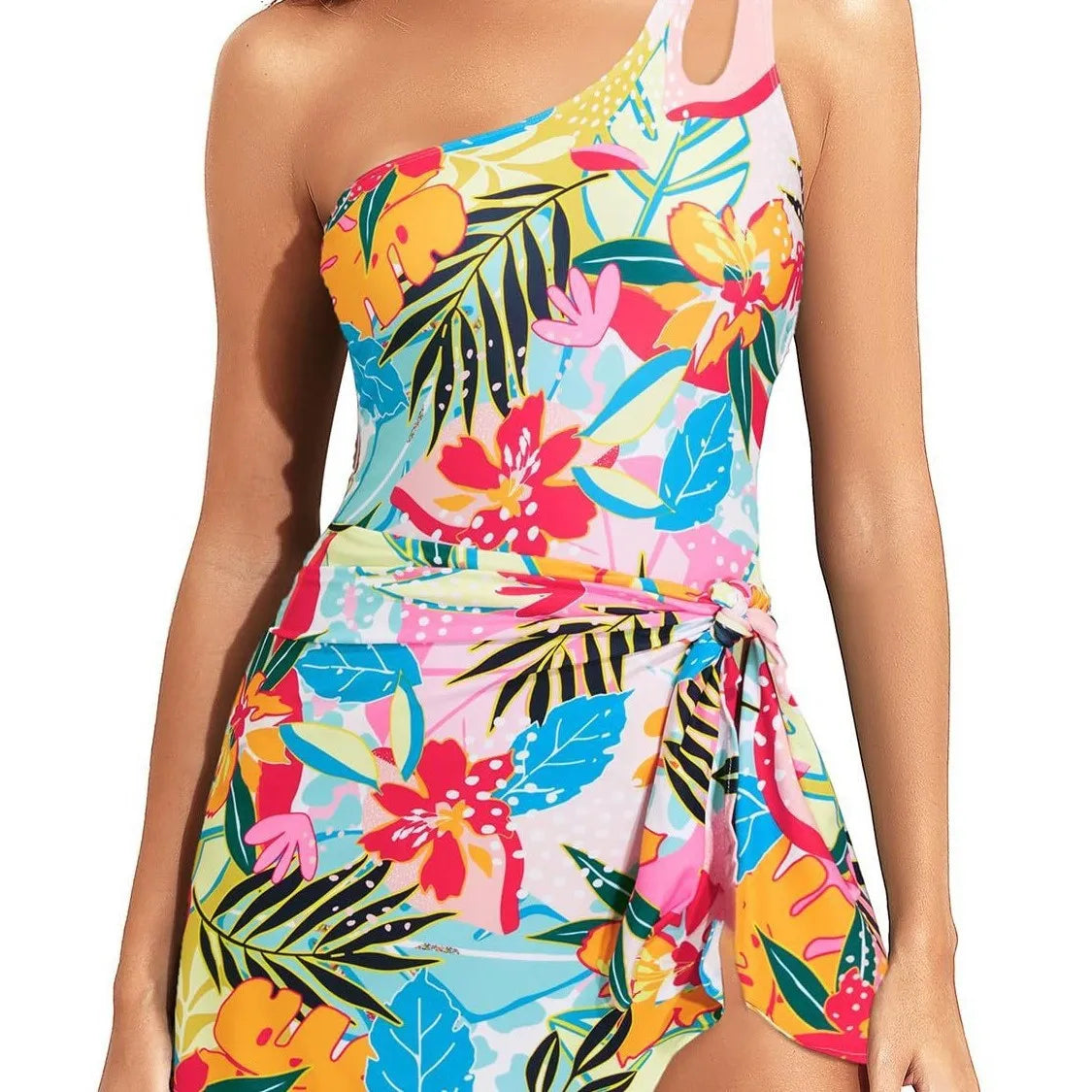 BellaCurve™ One-Shoulder Tummy Control Swim Dress