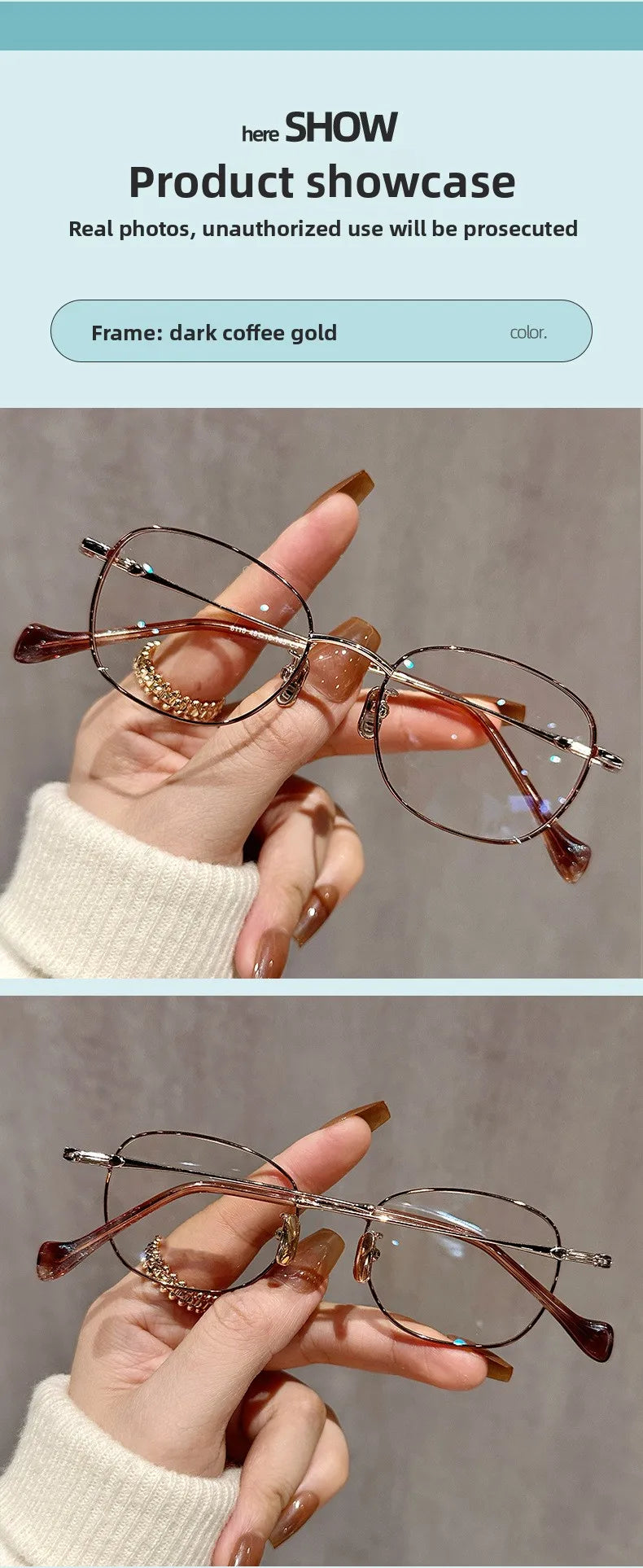 EYORA Ultralight Luxury Alloy Small Frame Reading Glasses Anti Blue Light Myopia and Hyperopia Photochromic Prescription Eyewear