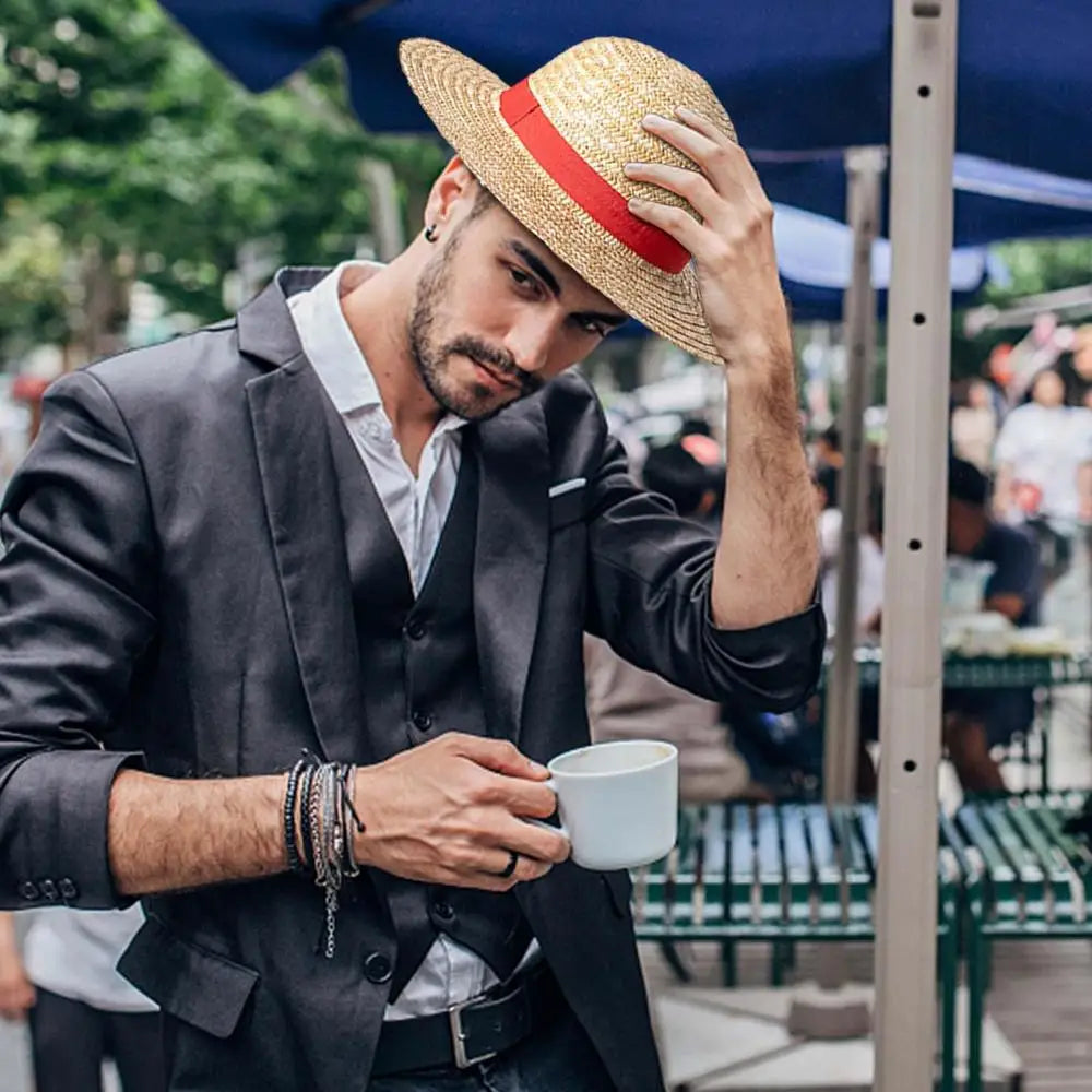 31cm/35CM Anime Straw Hat Festivals Party Cosplay Props Sun Protection Hat Parent-child Summer Sun Straw Beach Hat For Men Women