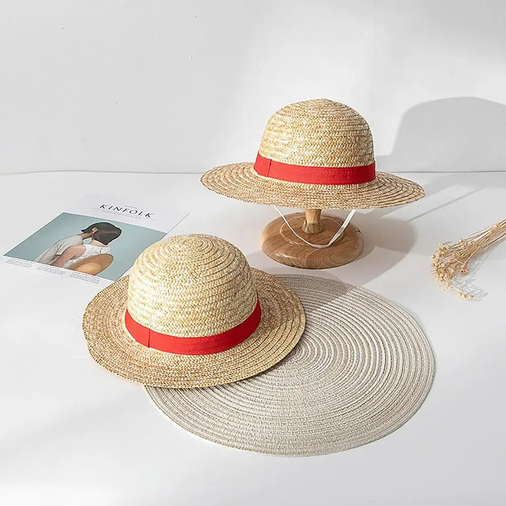 31cm/35CM Anime Straw Hat Festivals Party Cosplay Props Sun Protection Hat Parent-child Summer Sun Straw Beach Hat For Men Women
