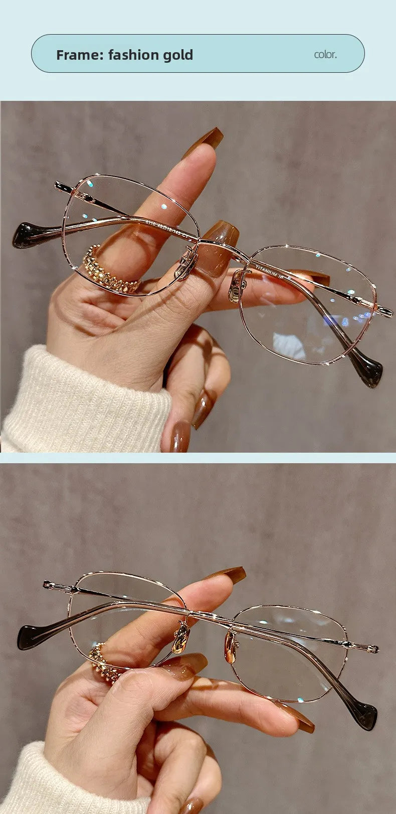 EYORA Ultralight Luxury Alloy Small Frame Reading Glasses Anti Blue Light Myopia and Hyperopia Photochromic Prescription Eyewear