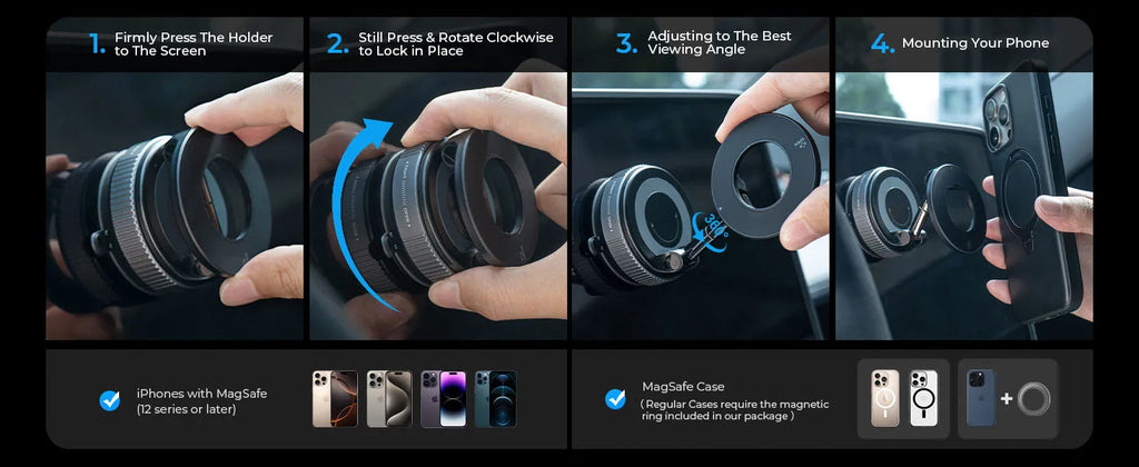 360° Magnetic Car Phone Holder (Strong Grip MagSafe Mount)