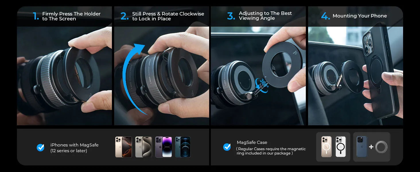 360° Magnetic Car Phone Holder (Strong Grip MagSafe Mount)