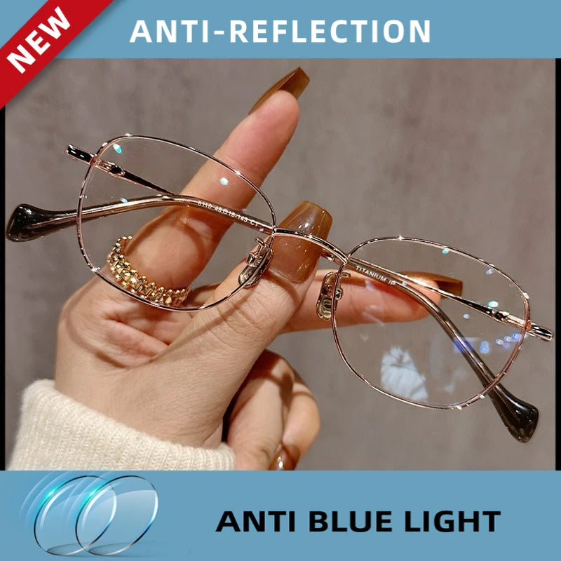EYORA Ultralight Luxury Alloy Small Frame Reading Glasses Anti Blue Light Myopia and Hyperopia Photochromic Prescription Eyewear